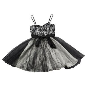 Masquerade Dress Womens 1 Black Ivory Sleeveless Sheer Sequin Zip Ball Gown Tie